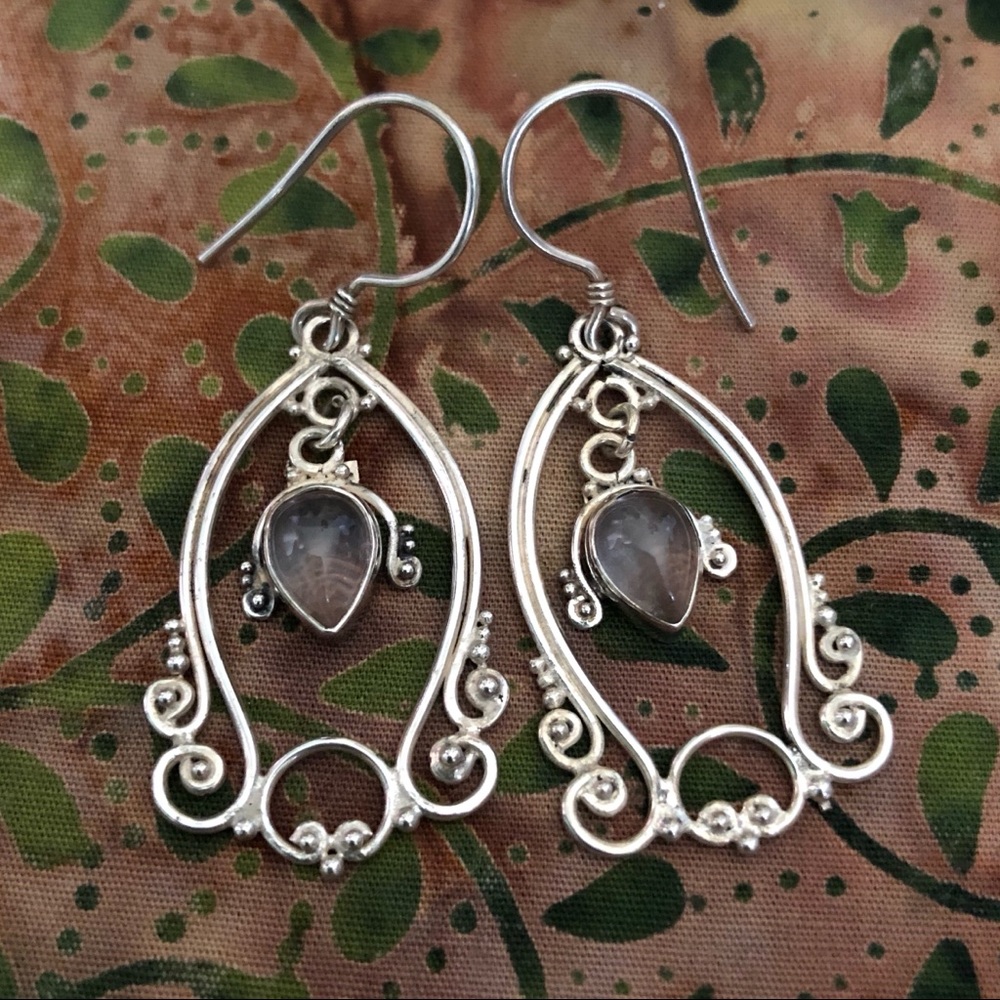 Vintage Sterling Earrings with Clear Quartz Drops